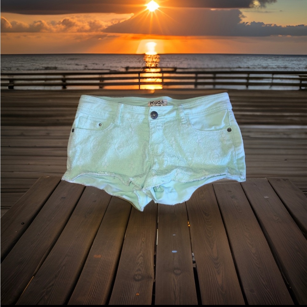 Mudd Mint Green Lace Front Cutoff Denim Shorts
